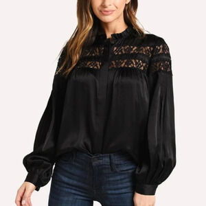 Frame 100% silk lace panel blouse SZ S